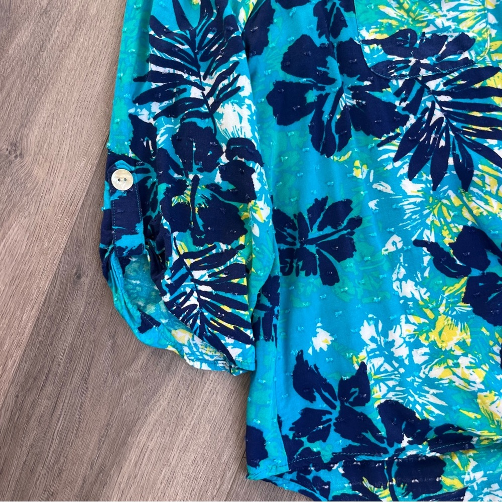 Ruby Rd Tie Front Button Up Tropical Printed Shir… - image 3